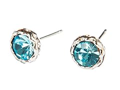 White Gold Turq Rhinestone Stud Earrings