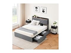 IDEALHOUSE Full Bed, 4 Drawers, Grey