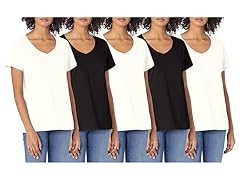 Hanes 5 Pack Womens V-Neck Tees White/Black