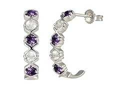 SS Amethyst & White Topaz J Hoop Earrings