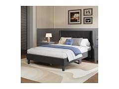 Avenco Queen Size Bed Frame, Upholstered, Black Velvet