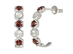 SS Garnet & White Topaz J Hoop Earrings