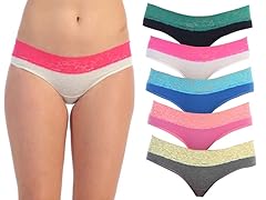 12pk Cotton Lace Trim Mid Rise Bikini Underwear