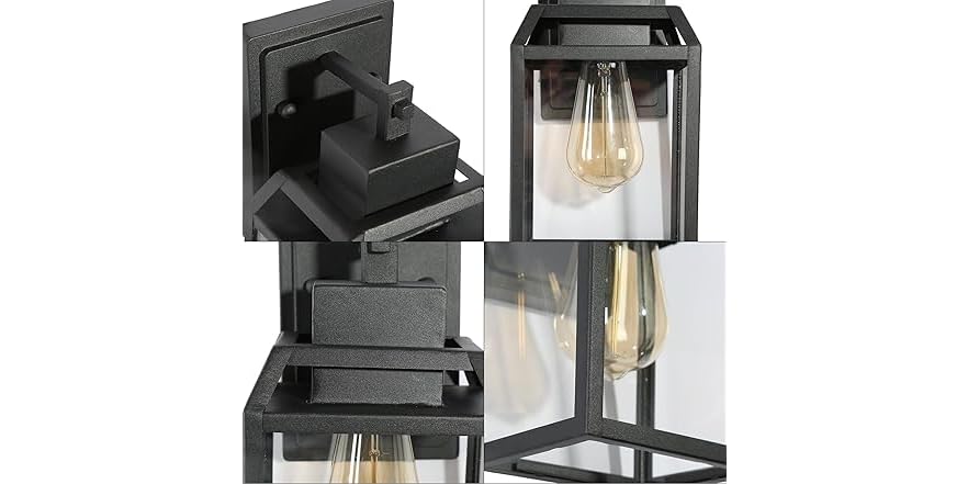 LALUZ Outdoor Wall Sconce Light - Black Weatherproof Porch Lighting With Clear Glass For Exterior Walls