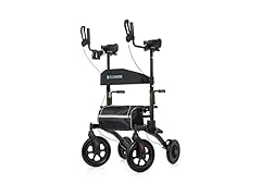 ELENKER All-Terrain Upright Rollator Walker, Stand up Rolling Walker with Seat, 12” Non-Pneumatic Tire Wheels, Compact Folding Design for Seniors, Green (Open Box)