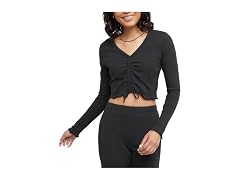 Hanes Women (M) Originals Rib Shirred Crop Shirt