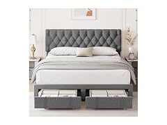GAOMON Queen Bed w/ 2 Drawers, Tufted