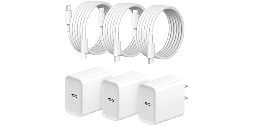 (3 PACK) STAMISH 20W USB-C Charger Block & 6FT Cables