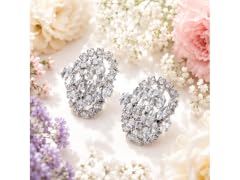 S/S Silver Tone Oval Cluster Cubic Zirconia Stud Earrings