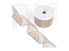 Creative Ideas Wired 2.5" inch Organza Ribbon, Toffee