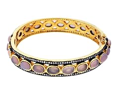 18K Gold-Plated SS Pink Quartz Semi-Precious Gemstone Bangle