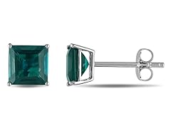 10k White Gold Created Emerald Earrings