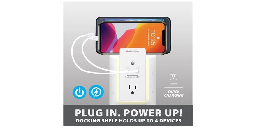 BELL + HOWELL 5-Outlet 2-USB Ports White Power Strip in the Power Strips department at