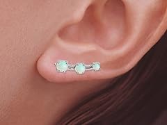 Silver Sim Opal Gemstone Ear Pin Earring