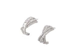 Silver Feather CZ Huggie Hoops