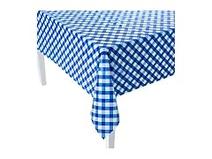 40" x 100' Classic Blue Gingham Disposable Plastic Tablecloth