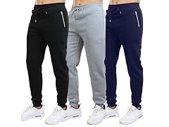 3Pk Mens Fleece Joggers w-Zip Pockets (S-3XL)