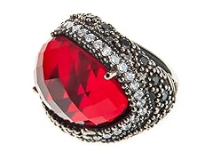 SS Oval Dyed Ruby Genuine Semi-Precious Gemstone CZ Ring