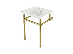 Kingston Brass 25"x 33"H Ceramic Console Sink, White/Brushed Brass