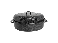 MIRRO 18in Enamel Oval Roaster with Lid, Black