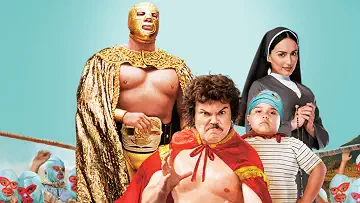 Jack Black as Nacho in his wrestling mask and cape in the Nacho Libre game.