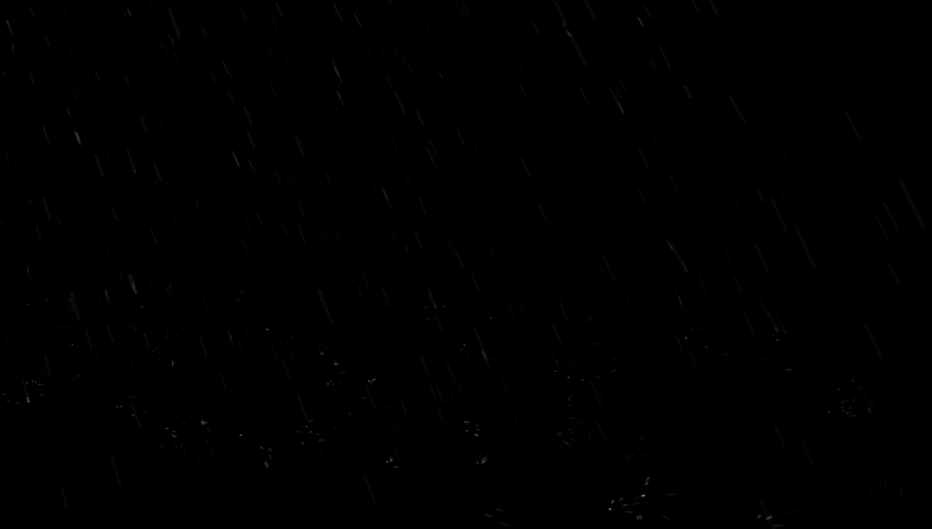 Heavy rainstorm falling onto black screen with distant