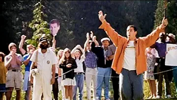 Adam Sandler as Happy Gilmore and Carl Weathers as Chubbs prepare to tee off, in Happy Gilmore (1996).