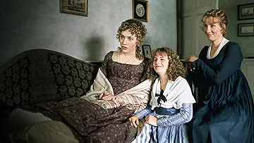 Emma Thompson's Elinor Dashwood sits with Margaret Dashwood (Myriam Francois) and Lucy Steele (Imogen Stubbs) in the Sense and Sensibility (1995) game