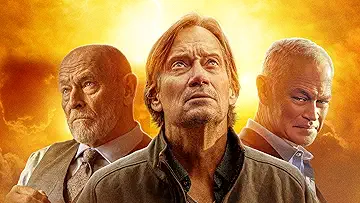 Kevin Sorbo and Neal McDonough in the movie poster for Left Behind: Rise of the Antichrist (2023), the Left Behind: Rise of the Antichrist game.