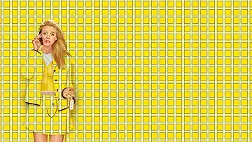 Cher Horowitz (Alicia Silverstone) talks on the phone in a yellow plaid wonderland in the Clueless game