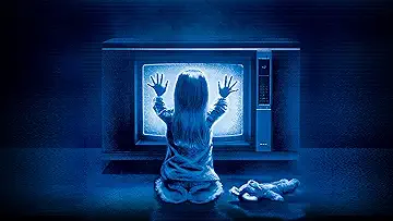 Carol Anne (Heather O'Rourke) greets the TV people in the poster for Steven Spielberg and Tobe Hooper's Poltergeist (1982).