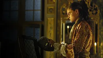 King Louis XIV (Leonardo Dicaprio), Aramis (Jeremy Irons), Athos (John Malkovich), Porthos (Gérard Depardieu), and D'Artagnan (Gabriel Byrne) on the poster for the The Man in the Iron Mask game