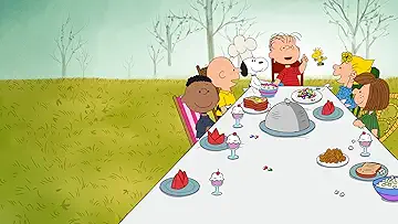 Charlie Brown and Snoopy prepare Thanksgiving dinner in the poster for A Charlie Brown Thanksgiving (1973).