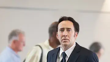 Nicolas Cage in the movie poster for Left Behind (2014).
