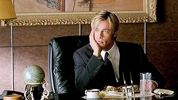 Brad Pitt's Death, Claire Forlani's Susan Parrish, and Anthony Hopkins' William Parrish on the poster for the Meet Joe Black game