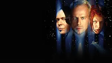 Bruce Willis' Korben Dallas, Milla Jovovich's Leeloo, and Gary Oldman's Jean-Baptiste Emanuel Zorg on the poster for The Fifth Element game.