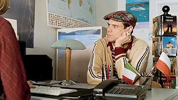 Jim Carrey as Truman Burbank on a series of screens in a poster for The Truman Show (1998).