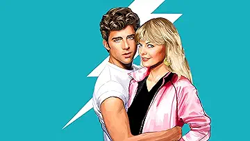 Stephanie Zinone (Michelle Pfeiffer) and Michael Carrington (Maxwell Caulfield) get close and personal on the poster for the Grease 2 game