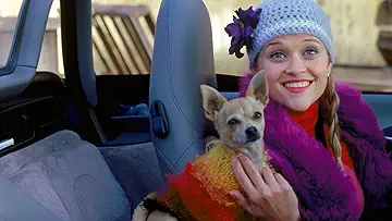 Reese Witherspoon as Elle Woods, first arriving at Harvard Law School in Legally Blonde (2001).