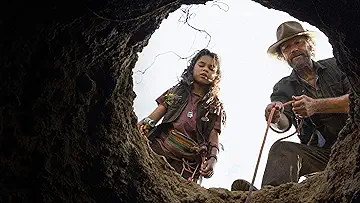 Dylan O'Brien's Joel Dawson, Arian Greenblatt's Minnow, Jessica Henwick's Tim, and Michael Rooker's Clyde on the poster for the Love and Monsters game