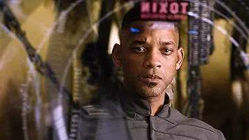 Will Smith and Jaden Smith standing in futuristic uniforms in a dramatic scene from the poster for the After Earth game.