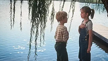 Anna Chlumsky's Vada Sultenfuss and Macaulay Culkin's Thomas J Sennett stand and talk by the lake, in the My Girl game