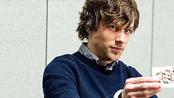 Jesse Eisenberg as J. Daniel Atlas performs magic while getting interrogated in the Now You See Me game