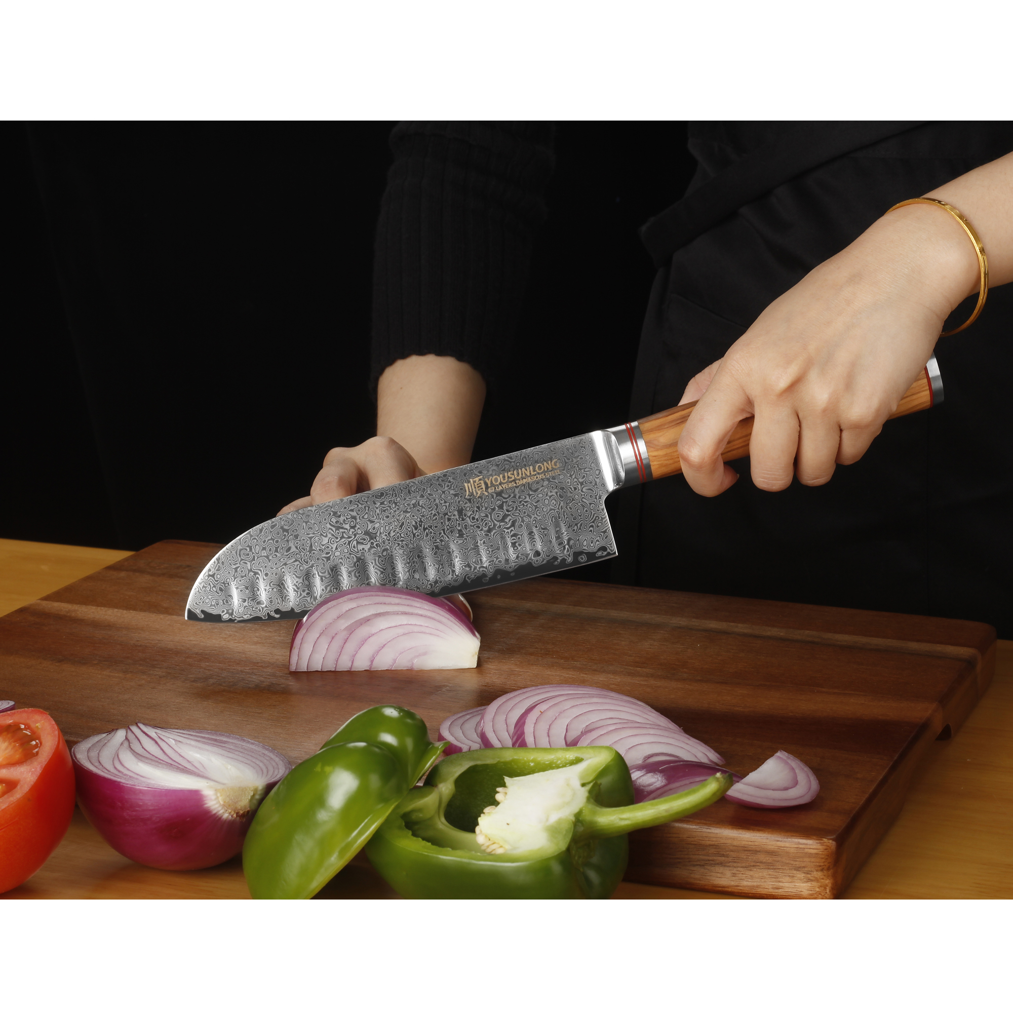 Nakiri - Coltello da cucina con manico in legno e lama in acciaio inox