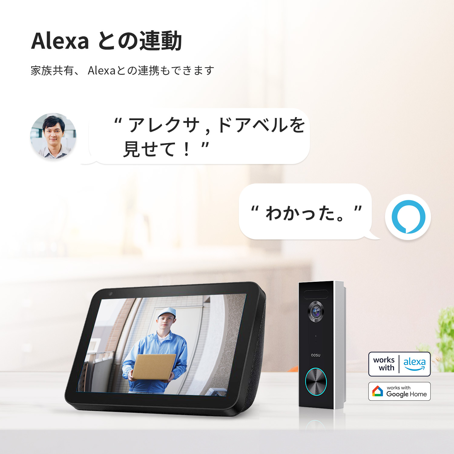 ✨セール❤️AOSU 2K ワイヤレス カメラ付き インターホン ドアホン Amazon.co.jp: aosu インターホン ワイヤレス 工事不要 充電式
