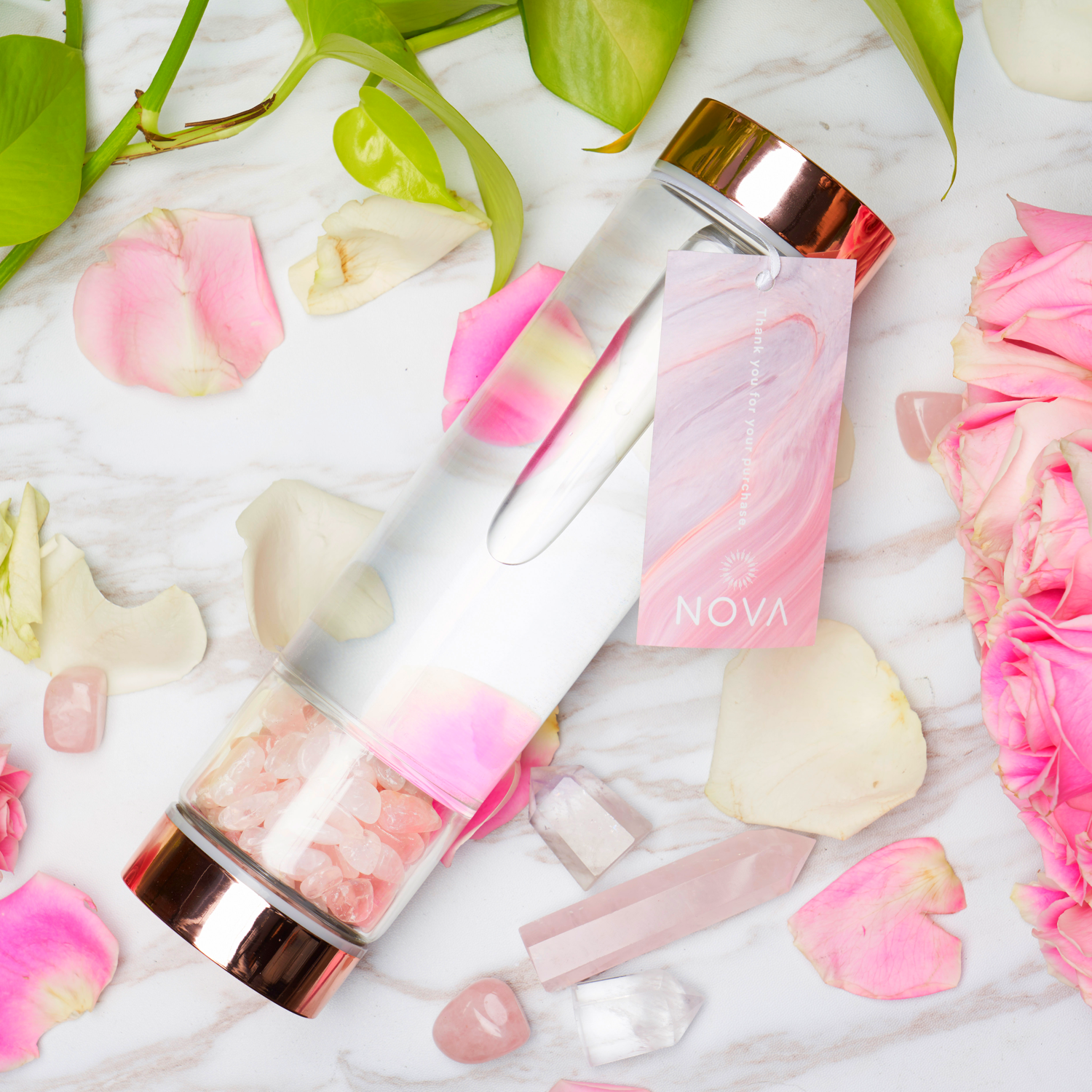 【ほぼ未使用】NOVA クリスタルクリアボトル 450ml ローズクォーツ入り Amazon.com: Nova crystals : Crystal Water Bottle