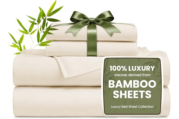 Love's cabin 4 Piece Queen Sheet Set, 100% Rayon Derived from Bamboo, Cooling & Breathable, Soft Silky Deep Pocket up to 16", Hotel Luxury Bedding for