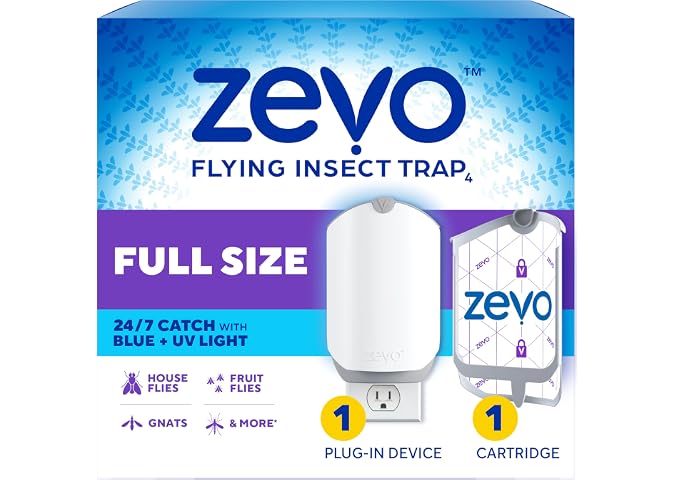 Trampa para Insectos Voladores y Cartucho Zevo - Trampa para Moscas Enchufable y Atrapa Insectos de Interior para Jejenes,