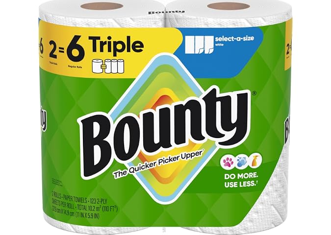 Bounty Select-A-Size - Toallas de papel, color blanco, 2 rollos triples = 6 rollos regulares