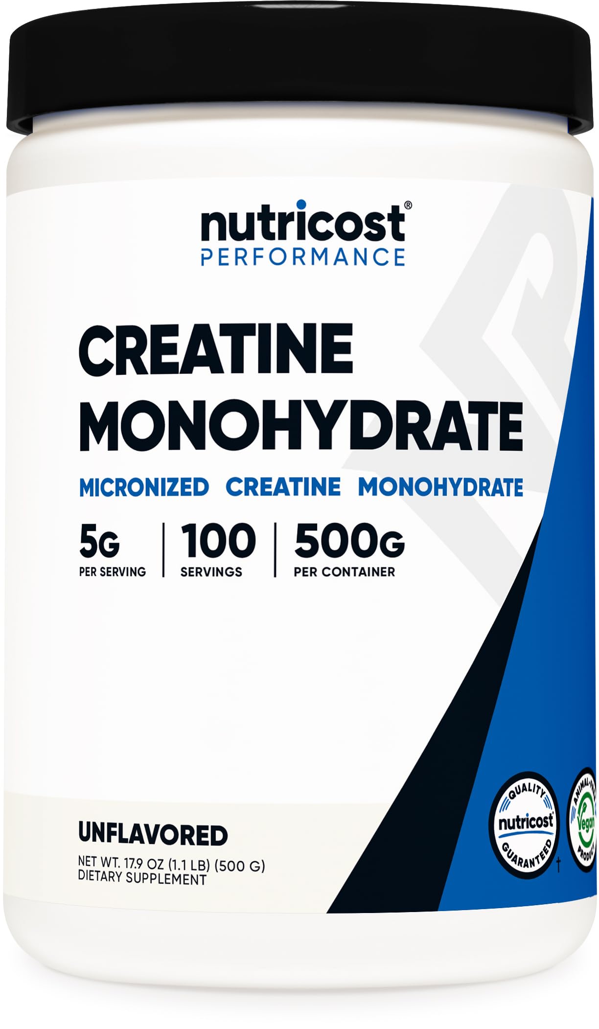 Nutricost 크레아틴 모노하이드레이트 미립자 파우더 500G - 1회 제공량당 5000mg - 순수 크레아틴 모노하이드레이트 | 1회 제공량당 5000mg (5g), 507.5g(17.5온스)